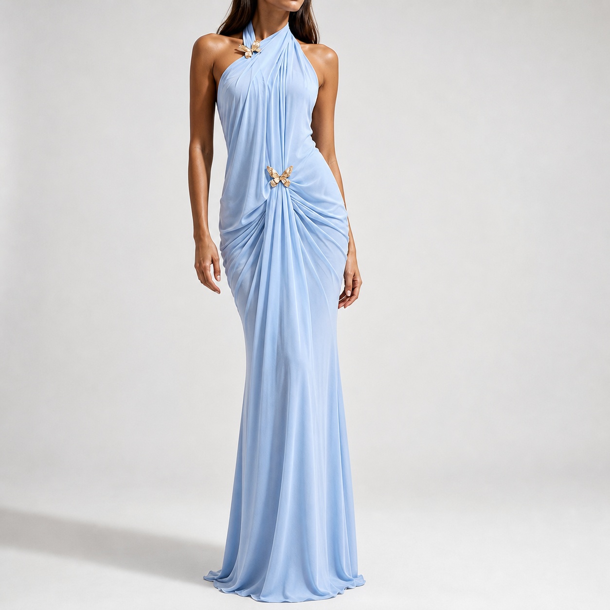 Maxi Dress Halter - 여성용 우아한 오프숄더 홀터넥 롱 민소매