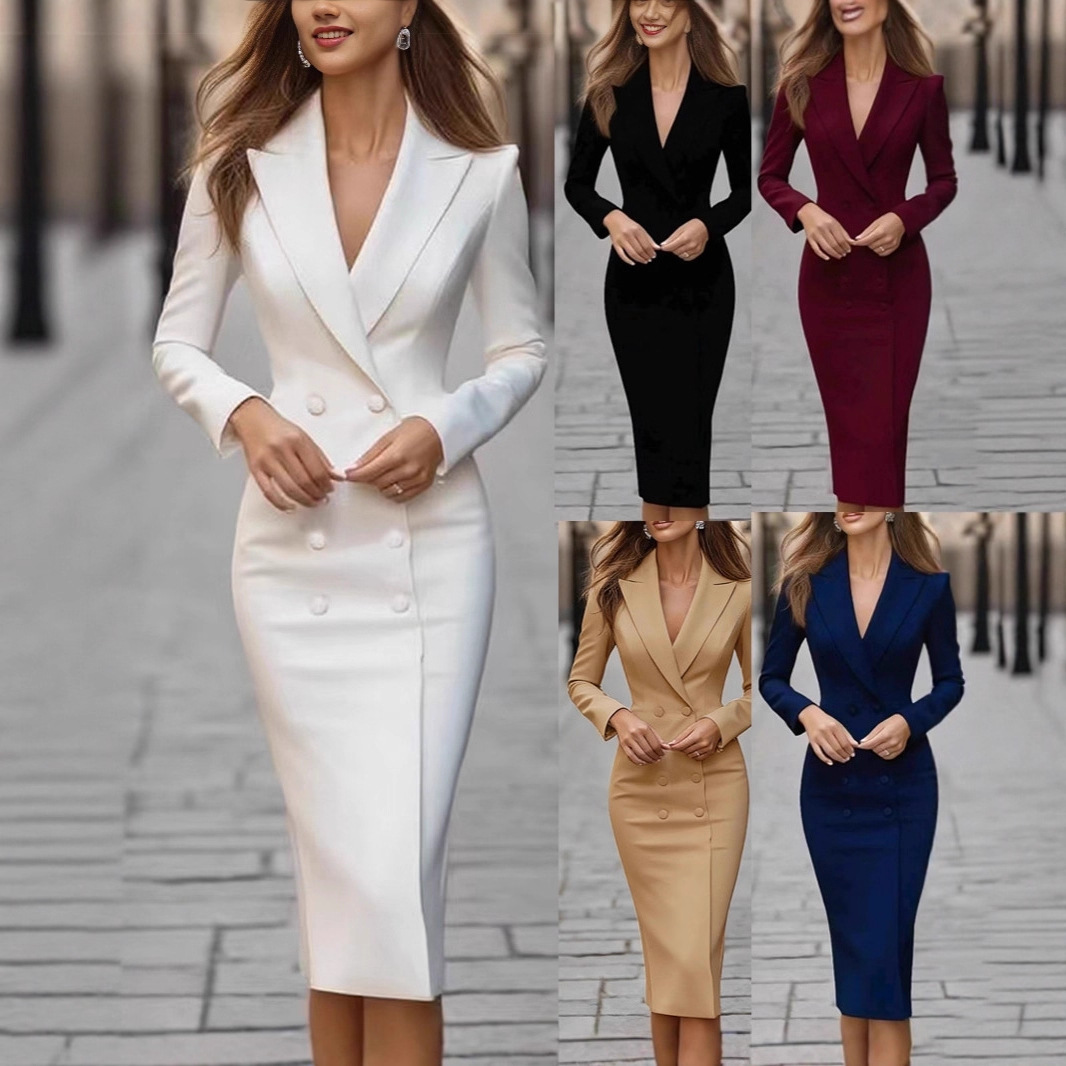 Linen Dress Wrap - 퓨어 컬러 슬림 더블 브레스티드 파티