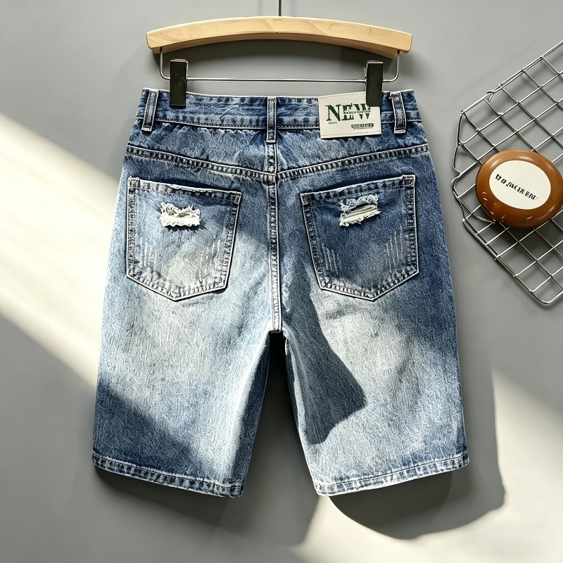 남성 한국 스타일 디스트레스드 데님 반바지 라이트 워싱 - Shorts Denim Frayed 리뷰 및 가격