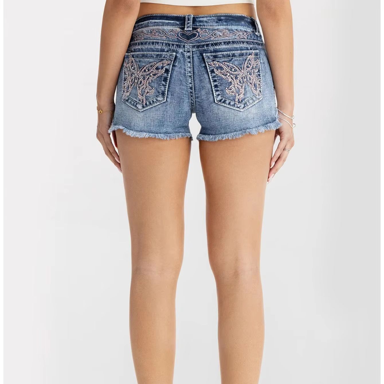 여성 의류 나비 모양의 라인스톤 데님 반바지 여성용 라 - Shorts Denim Frayed 리뷰 및 가격