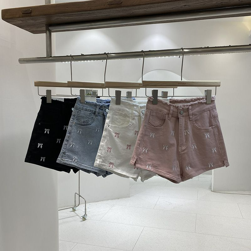 자수 장식 데님 반바지 여성 여름 신상품 프레이드 밑단 - Shorts Denim Frayed 리뷰 및 가격