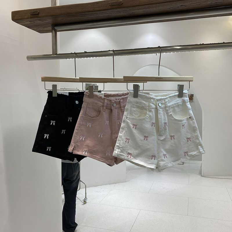 자수 장식 데님 반바지 여성 여름 신상품 프레이드 밑단 - Shorts Denim Frayed 리뷰 및 가격