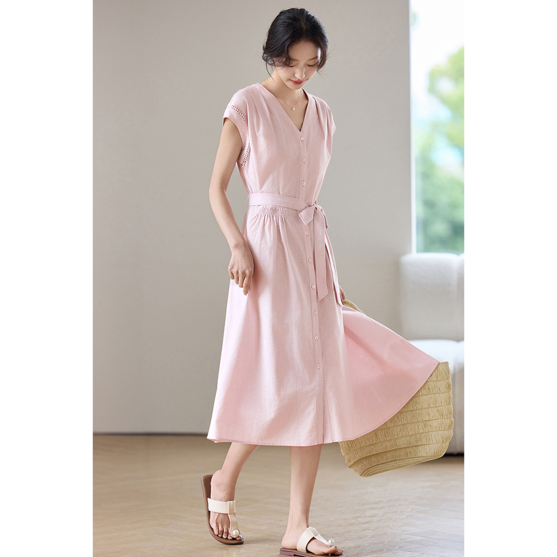 SENTUBILA 여성용 미디 핑크 드레스 코튼 V 넥 - Linen Dress Wrap 리뷰 및 가격