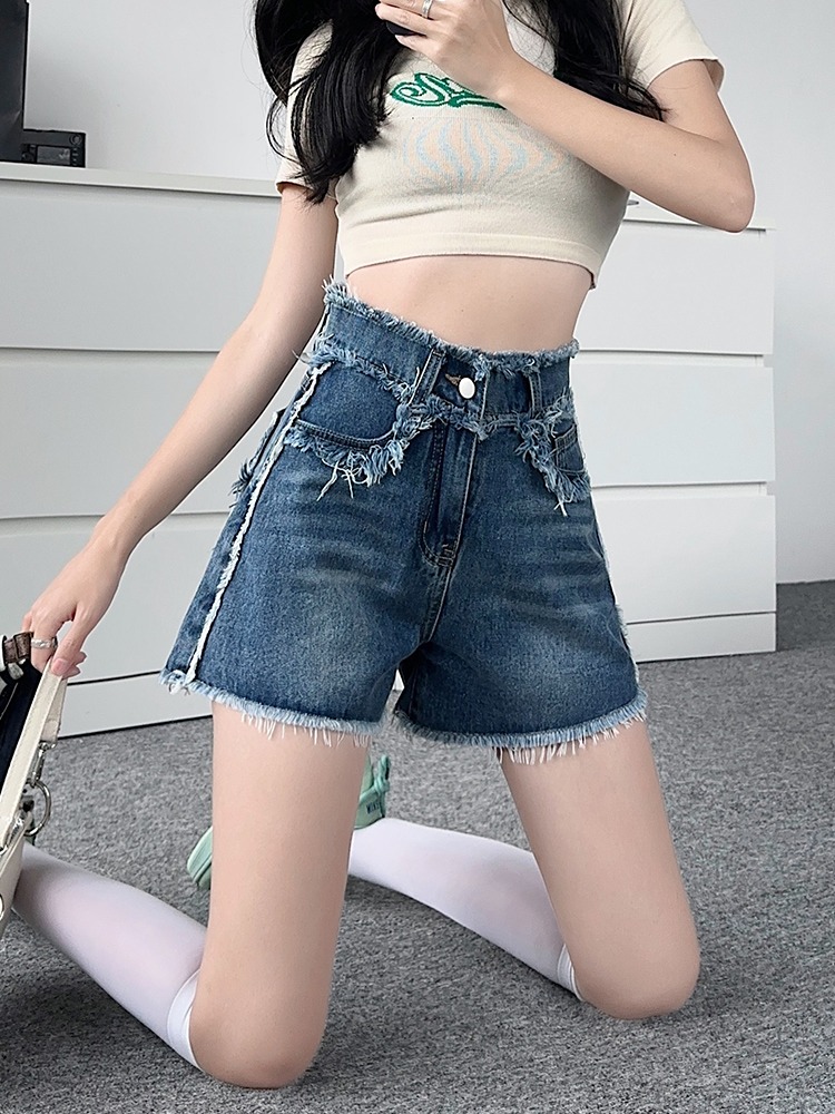 하이웨이스트 프레이드 헴 데님 반바지 여성용 얇은 여름 - Shorts Denim Frayed 리뷰 및 가격