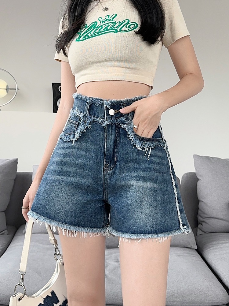 하이웨이스트 프레이드 헴 데님 반바지 여성용 얇은 여름 - Shorts Denim Frayed 리뷰 및 가격